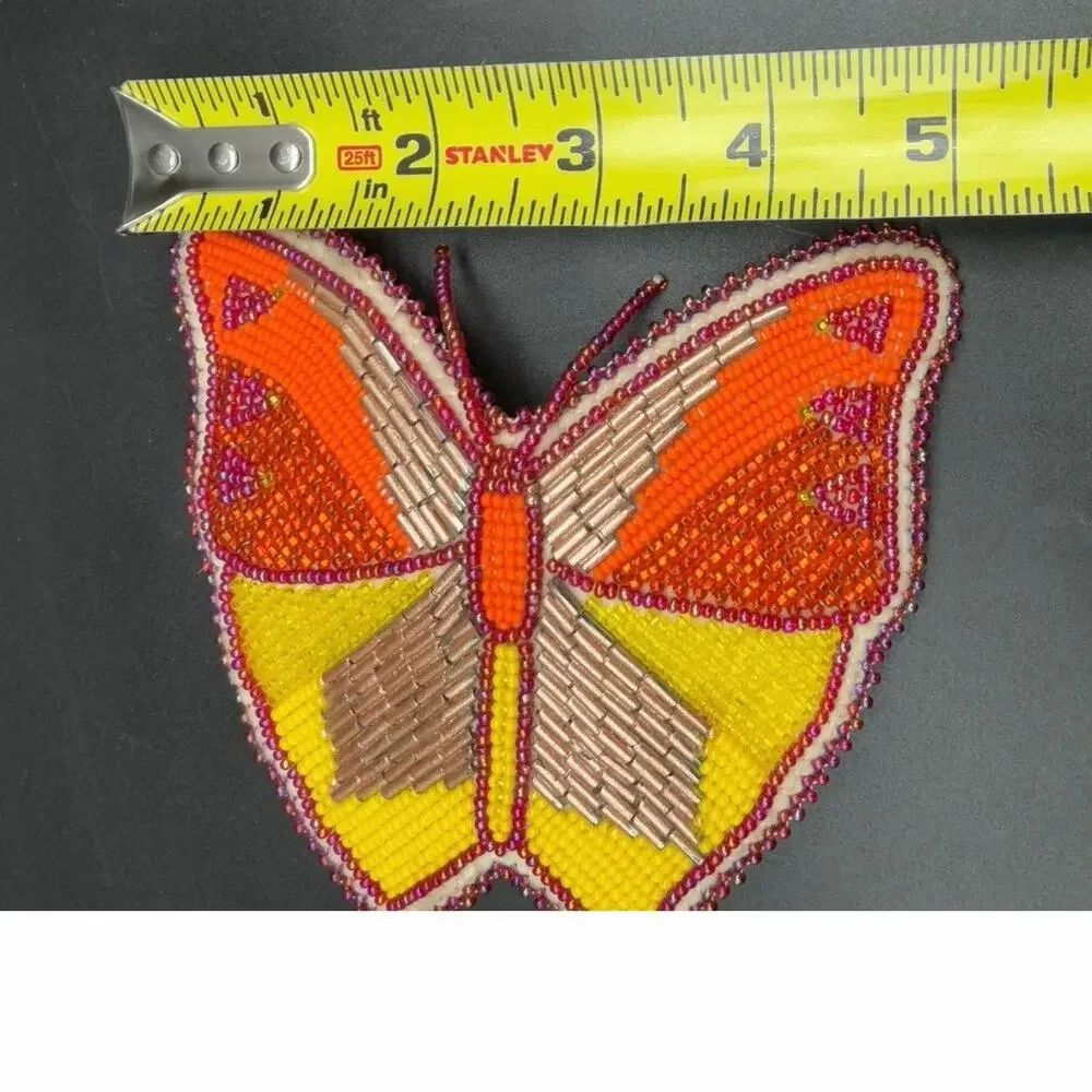 Vintage Hand Beaded Butterfly Hair Barrette Large Seed Bugle Bead French Clip